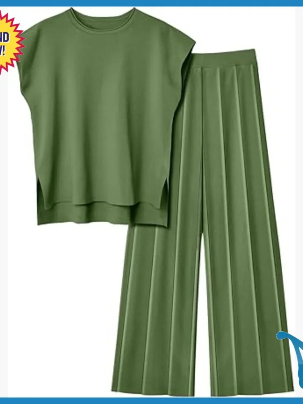 Large Knit Lounge Set, Short Sleeve Top & Wide Leg Pants, OEKO-TEX Certified